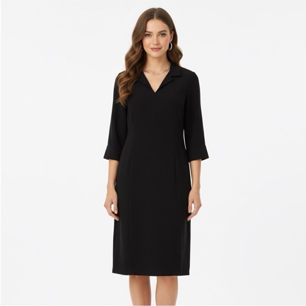 Nina MCLemore Black Collared Career Wear Dress Size 10 Minimalist Classic